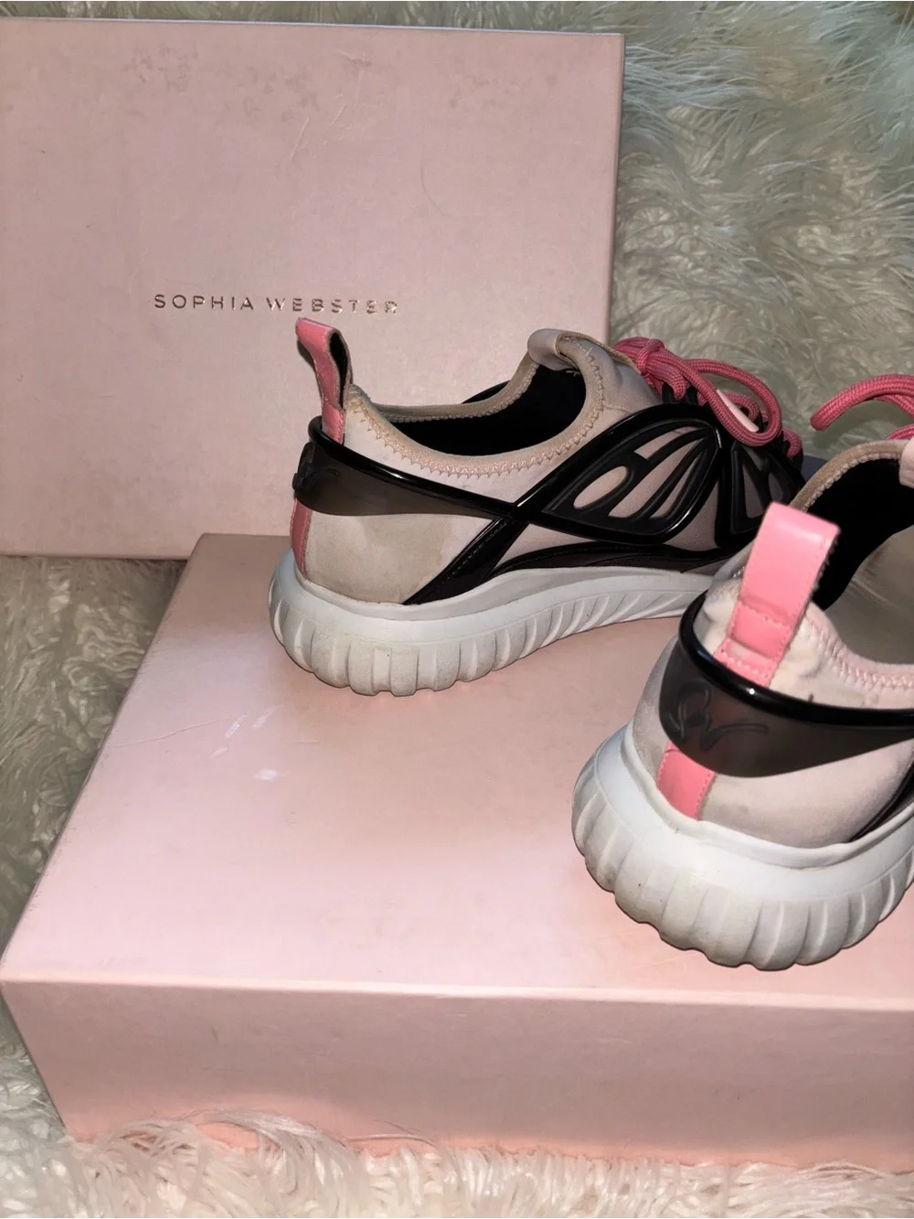 Sophia Webster Pink & Gray Butterfly-Accent Knit Sneakers